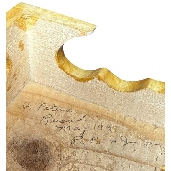 Russia Intricate Carved Wooden Trinket Jewelry Box Vintage Blue Velvet 8" USSR - Picture 10 of 14